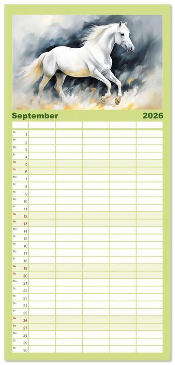 Produktbild: Familienplaner 2026 - Jahr des Pferdes - Der unbez&auml;hmbare Geist der Pferde mit 5 Spalten (Wandkalender, 21 x 45 cm) CALVENDO