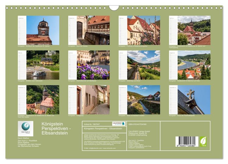 Produktbild: K&ouml;nigstein Perspektiven - Elbsandstein (Wandkalender 2026 DIN A3 quer), CALVENDO Monatskalender