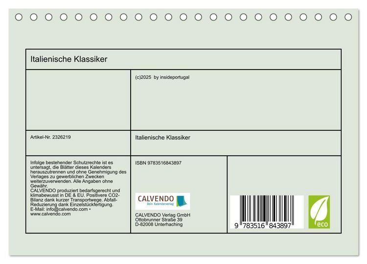 Produktbild: Italienische Klassiker (Tischkalender 2027 DIN A5 quer), CALVENDO Monatskalender