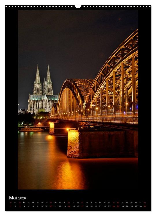 Produktbild: K&ouml;ln-Nachts - Eine Metropole nicht nur im Mondschein (hochwertiger Premium Wandkalender 2026 DIN A2 hoch), Kunstdruck in Hochglanz