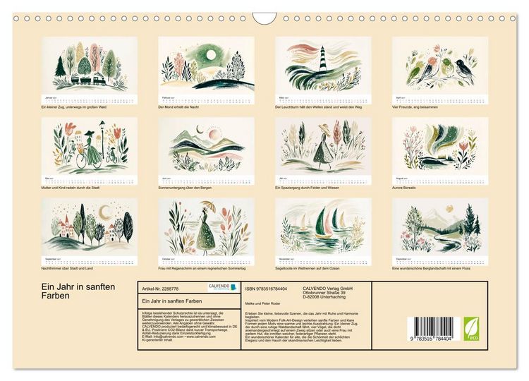 Produktbild: Ein Jahr in sanften Farben (Wandkalender 2027 DIN A3 quer), CALVENDO Monatskalender