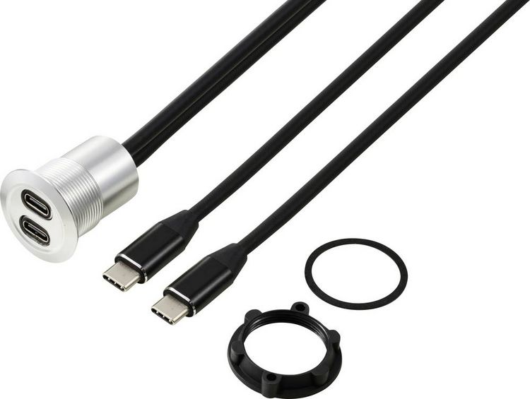 Produktbild: TRU COMPONENTS USB-C&reg; (3.1) 2x Buchse/Stecker 1m Kabel silber TC-13376316 Inhalt: 1St.