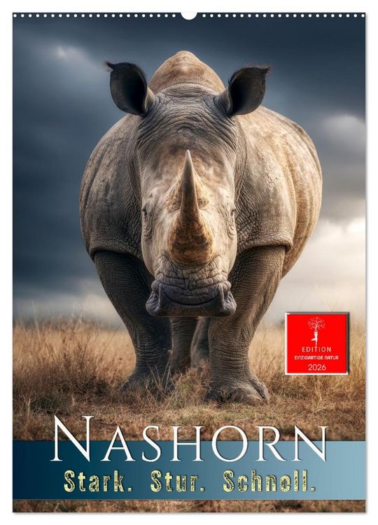 Produktbild: Nashorn - Stark. Stur. Schnell. (Wandkalender 2026 DIN A2 hoch), CALVENDO Monatskalender