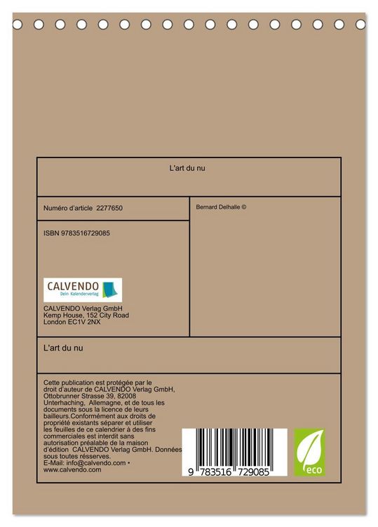 Produktbild: L'art du nu (Calendrier de bureau 2026 DIN A5 horizontal), CALVENDO calendrier mensuel