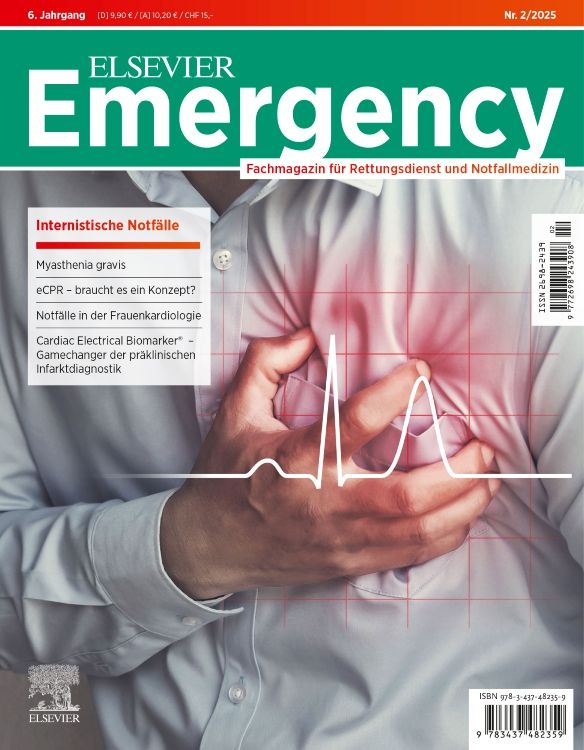 Produktbild: ELSEVIER Emergency. Internistische Notf&auml;lle. 2/2025: Fachmagazin f&uuml;r Rettungsdienst und Notfallmedizin