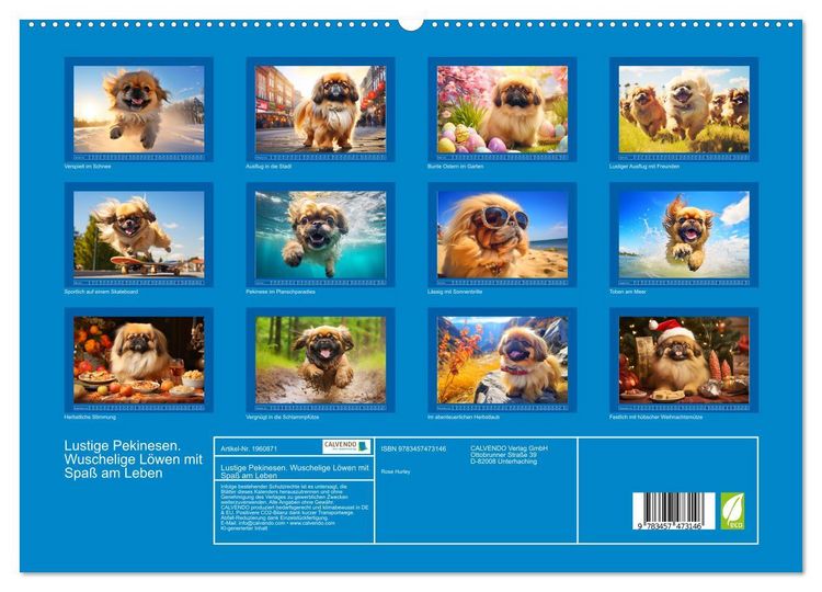 Produktbild: Lustige Pekinesen. Wuschelige L&ouml;wen mit Spa&szlig; am Leben (hochwertiger Premium Wandkalender 2026 DIN A2 quer), Kunstdruck in Hochglanz