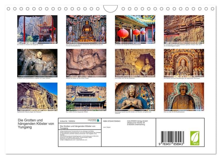 Produktbild: Die Grotten und h&auml;ngenden Kl&ouml;ster von Yungang (Wandkalender 2026 DIN A4 quer), CALVENDO Monatskalender