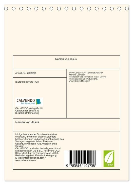 Produktbild: Namen von Jesus (Tischkalender 2026 DIN A5 hoch), CALVENDO Monatskalender