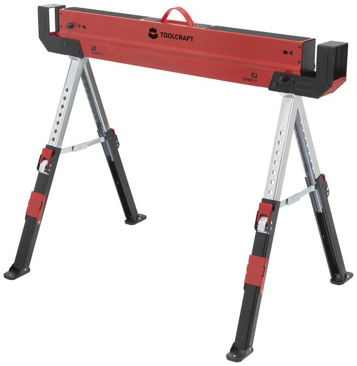 Produktbild: TOOLCRAFT TO-7726197 Stahl S&auml;gebock h&ouml;henverstellbar 300 kg (B x H x T) 520 x 620 x 1088 mm 9.3 kg 1 St.