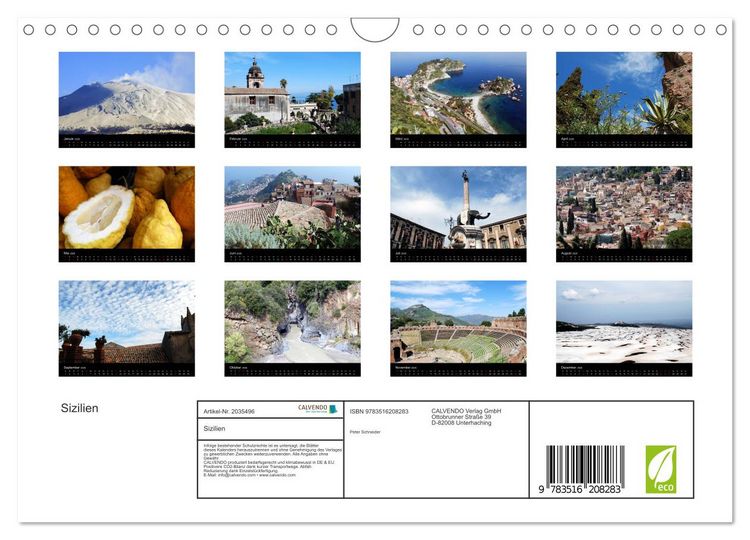 Produktbild: Sizilien (Wandkalender 2026 DIN A4 quer), CALVENDO Monatskalender