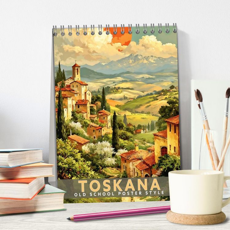 Produktbild: Toskana - Old School Poster Style (Tischkalender 2027 DIN A5 hoch), CALVENDO Monatskalender