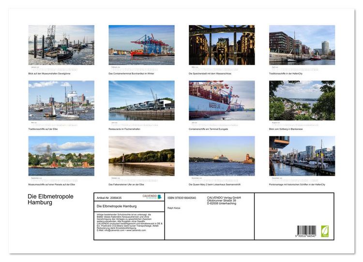 Produktbild: Die Elbmetropole Hamburg (Wandkalender 2026 DIN A2 quer), CALVENDO Monatskalender
