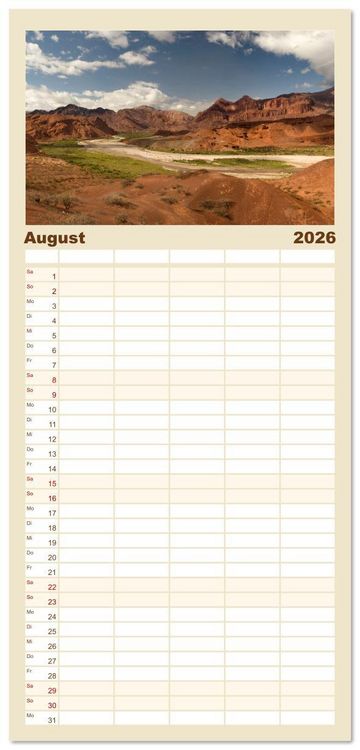 Produktbild: Familienplaner 2026 - Die Farben der Anden - Argentinien und Chile mit 5 Spalten (Wandkalender, 21 x 45 cm) CALVENDO
