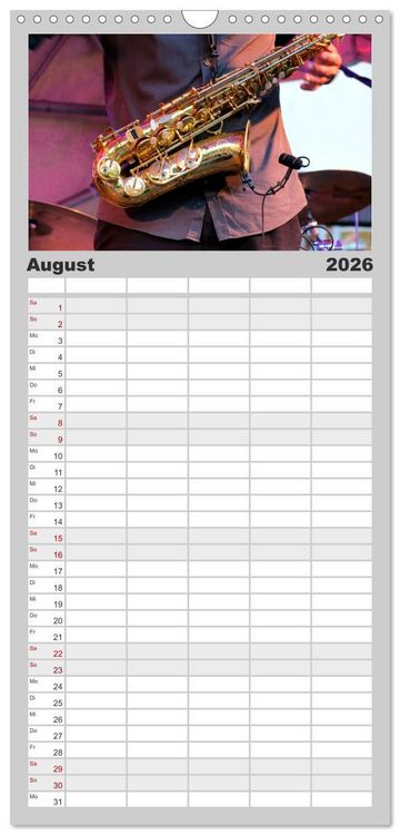Produktbild: Familienplaner 2026 - SAXOPHON - on stage mit 5 Spalten (Wandkalender, 21 x 45 cm) CALVENDO