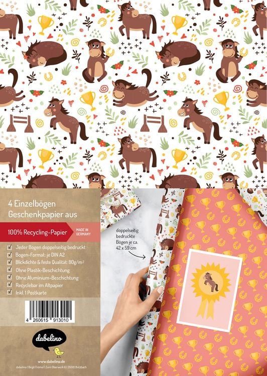 Produktbild: Geschenkpapier-Set f&uuml;r Kinder: Pferde, Reiten