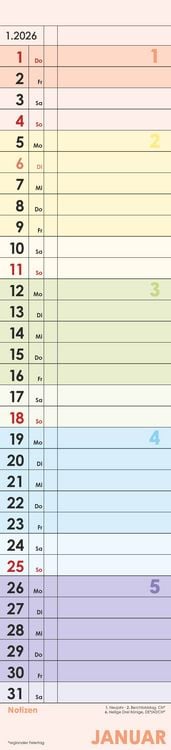 Produktbild: Planer Farbenfroh 2026 - Streifen-Kalender 11,3x49x5 cm - Küchenkalender - Wandplaner - Alpha Edition