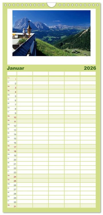 Produktbild: Familienplaner 2026 - S&Uuml;DTIROL - Land der Berge mit 5 Spalten (Wandkalender, 21 x 45 cm) CALVENDO