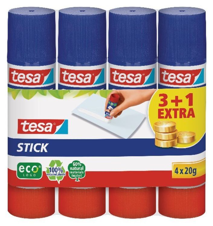 Produktbild: Klebestift tesa Stick ecoLogo 20 g, Shrink, 4 St&uuml;ck