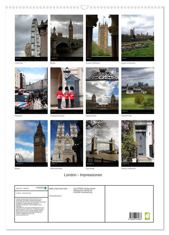Produktbild: London - Impressionen (Wandkalender 2026 DIN A2 hoch), CALVENDO Monatskalender