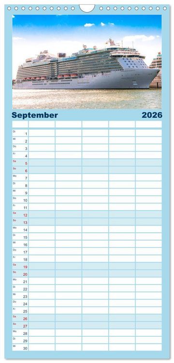 Produktbild: Familienplaner 2026 - Kreuzfahrtschiffe mit 5 Spalten (Wandkalender, 21 x 45 cm) CALVENDO