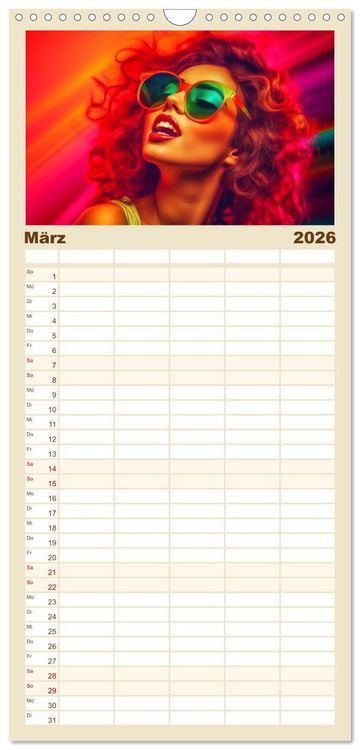 Produktbild: Familienplaner 2026 - Popart Prinzessin mit 5 Spalten (Wandkalender, 21 x 45 cm) CALVENDO
