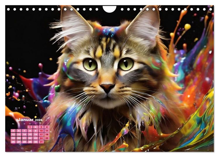 Produktbild: Splash - Katzen im Farbrausch (Wandkalender 2026 DIN A4 quer), CALVENDO Monatskalender