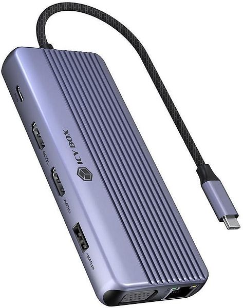 Produktbild: RAIDSONIC USB C DockingStation 12 in 1, 2x HDMI 4K60Hz, 1x VGA, Giga LAN, 4x USB Datenports, Giga LAN, SD+MicroSD 3.0, Audio, PD 3.0 100W