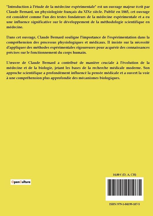 Produktbild: Introduction &agrave; l'&eacute;tude de la m&eacute;decine exp&eacute;rimentale
