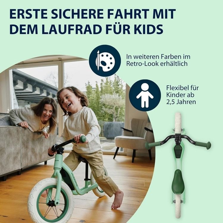 Produktbild: HUDORA 10932 - Laufrad Explory 12 mint, f&uuml;r Kinder von 90-110 cm, Sitzh&ouml;he: 27-37,5 cm