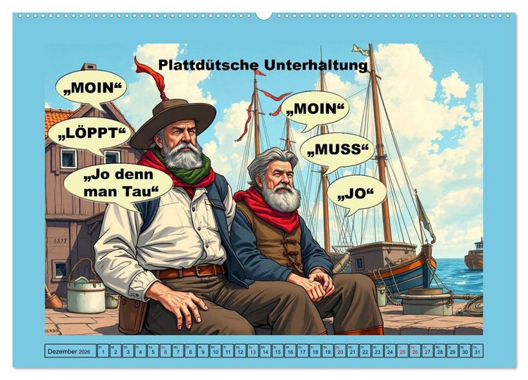 Produktbild: Plattd&uuml;tsche Cartoons (hochwertiger Premium Wandkalender 2026 DIN A2 quer), Kunstdruck in Hochglanz