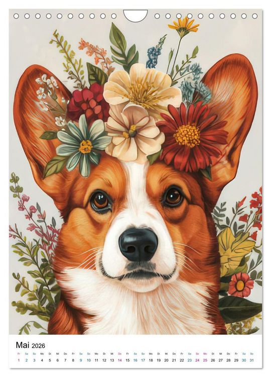 Produktbild: Corgis im Blumenrausch (Wandkalender 2026 DIN A4 hoch), CALVENDO Monatskalender