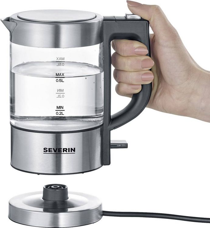 Produktbild: Severin 3472 Wasserkocher schnurlos, &Uuml;berhitzungsschutz Edelstahl (geb&uuml;rstet), Schwarz Fassungsverm&ouml;gen: 0.5 l
