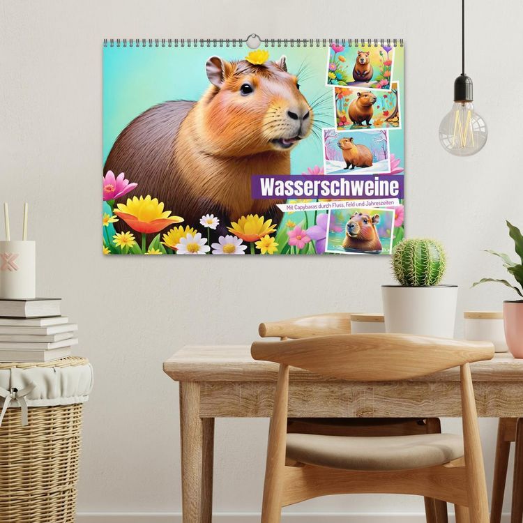 Produktbild: Wasserschweine. Mit Capybaras durch Fluss, Feld und Jahreszeiten (Wandkalender 2026 DIN A3 quer), CALVENDO Monatskalender