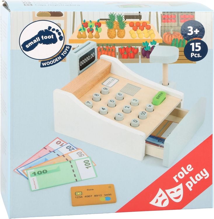 Produktbild: small foot 11099 - Spielkasse aus Holz, inkl. Scanner, Kartenleseger&auml;t, Spielgeld und Kreditkarten, Kaufladen