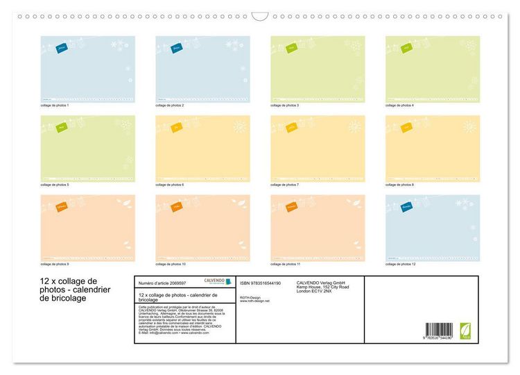 Produktbild: 12 x collage de photos - calendrier de bricolage (Calendrier mural 2026 DIN A2 vertical), CALVENDO calendrier mensuel