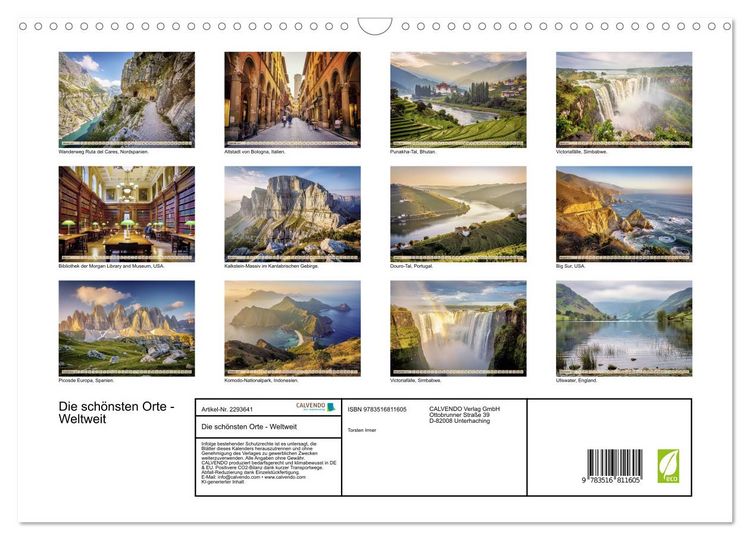 Produktbild: Die sch&ouml;nsten Orte - Weltweit (Wandkalender 2027 DIN A3 quer), CALVENDO Monatskalender