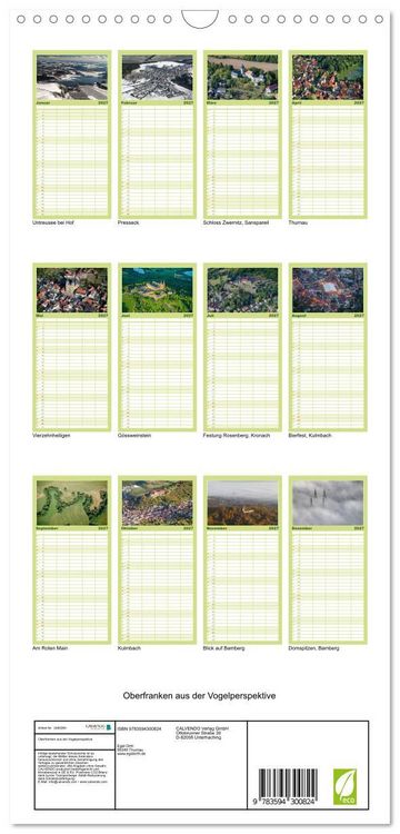 Produktbild: Familienplaner 2027 - Oberfranken aus der Vogelperspektive mit 5 Spalten (Wandkalender, 21 x 45 cm) CALVENDO