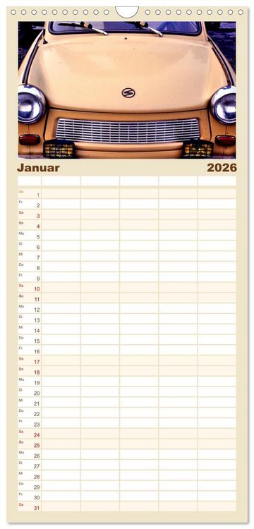 Produktbild: Familienplaner 2026 - Trabi-Land DDR mit 5 Spalten (Wandkalender, 21 x 45 cm) CALVENDO