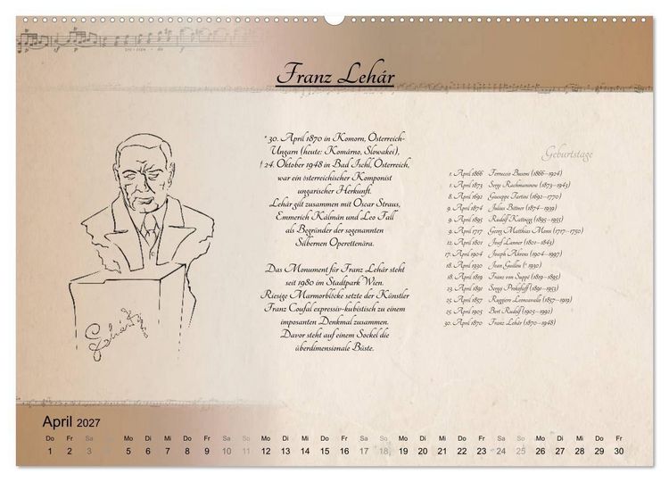Produktbild: Von Mozart bis Beethoven (hochwertiger Premium Wandkalender 2027 DIN A2 quer), Kunstdruck in Hochglanz