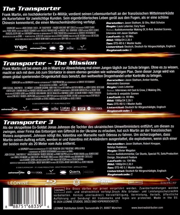 Produktbild: Transporter Trilogie [3 BRs]