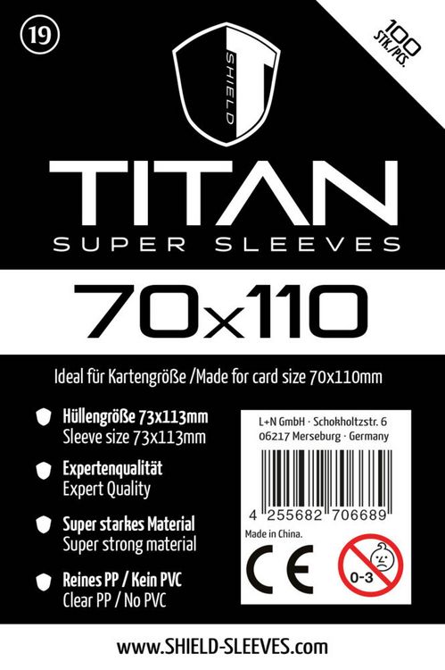 Produktbild: Shield Titan 19 - 100 Super Sleeves f&uuml;r Kartengr&ouml;&szlig;e 70x110 mm