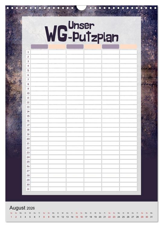 Produktbild: Gothic WG-Putzplan & Kalender 2026 (Wandkalender 2026 DIN A3 hoch), CALVENDO Monatskalender
