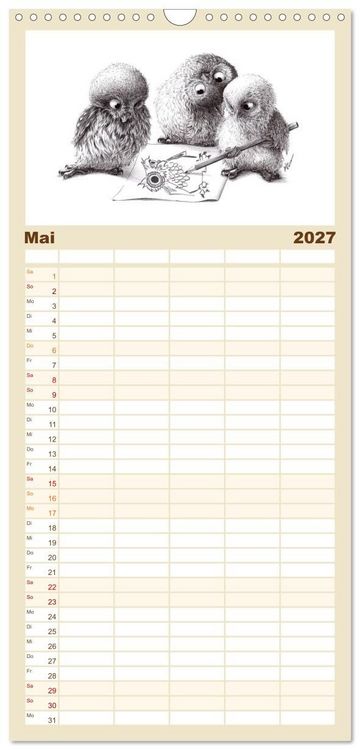 Produktbild: Familienplaner 2027 - owls & friends 2027 mit 5 Spalten (Wandkalender, 21 x 45 cm) CALVENDO