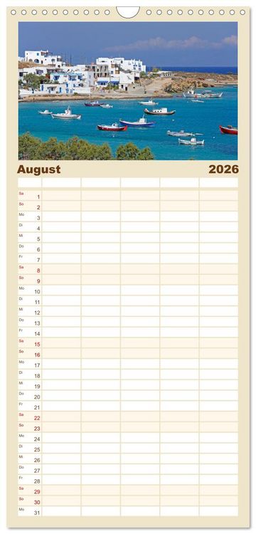 Produktbild: Familienplaner 2026 - Die Kykladen - Inseln im &Auml;g&auml;ischen Meer mit 5 Spalten (Wandkalender, 21 x 45 cm) CALVENDO