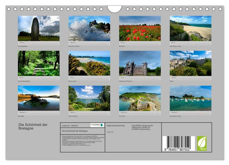 Produktbild: Die Sch&ouml;nheit der Bretagne (Wandkalender 2026 DIN A4 quer), CALVENDO Monatskalender