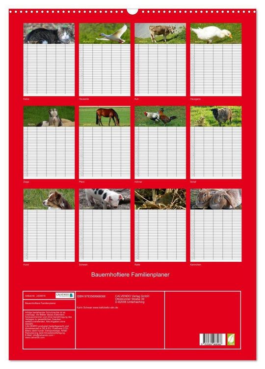 Produktbild: Bauernhoftiere Familienplaner (Wandkalender 2027 DIN A2 hoch), CALVENDO Monatskalender