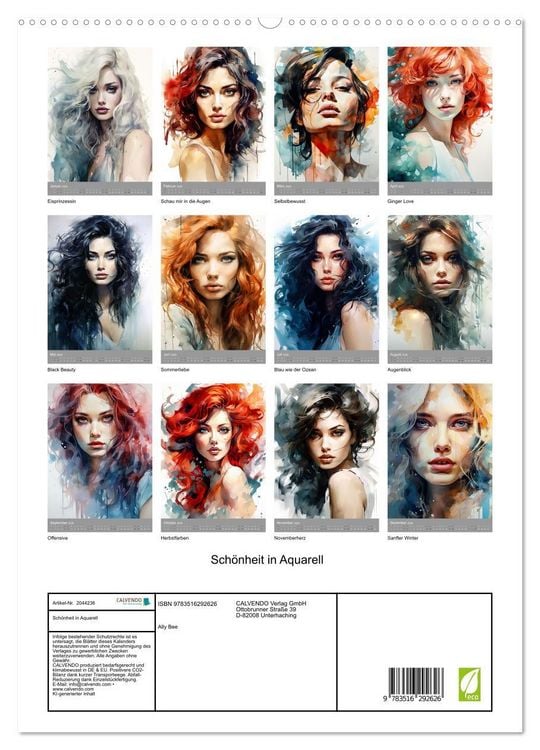 Produktbild: Sch&ouml;nheit in Aquarell (hochwertiger Premium Wandkalender 2026 DIN A2 hoch), Kunstdruck in Hochglanz