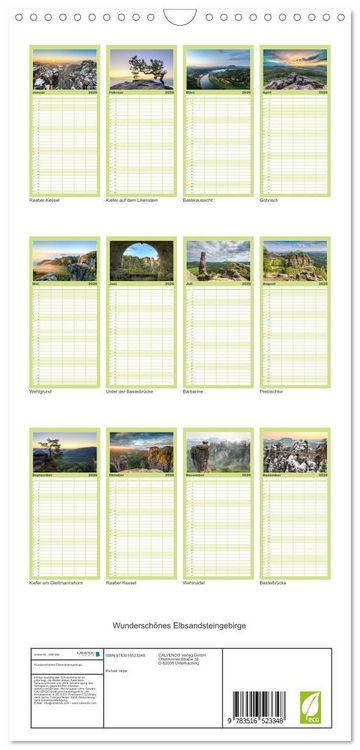 Produktbild: Familienplaner 2026 - Wundersch&ouml;nes Elbsandsteingebirge mit 5 Spalten (Wandkalender, 21 x 45 cm) CALVENDO
