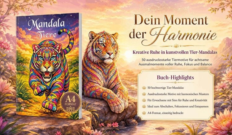 Produktbild: Mandala Tiere Malbuch f&uuml;r Erwachsene mit 50 sch&ouml;nen Ausmalmotiven