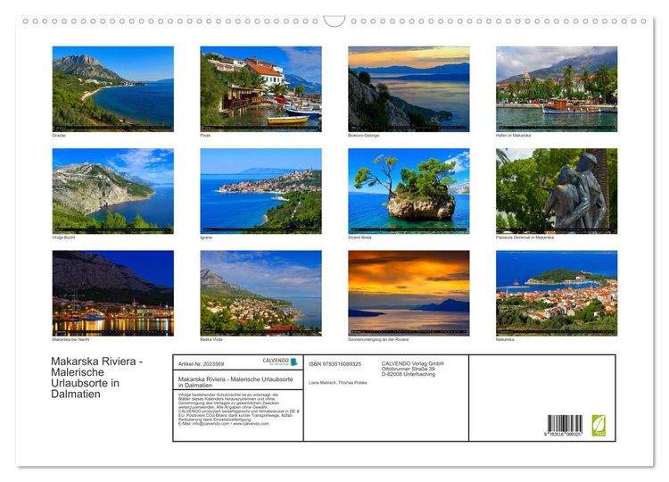 Produktbild: Makarska Riviera - Malerische Urlaubsorte in Dalmatien (Wandkalender 2026 DIN A2 quer), CALVENDO Monatskalender